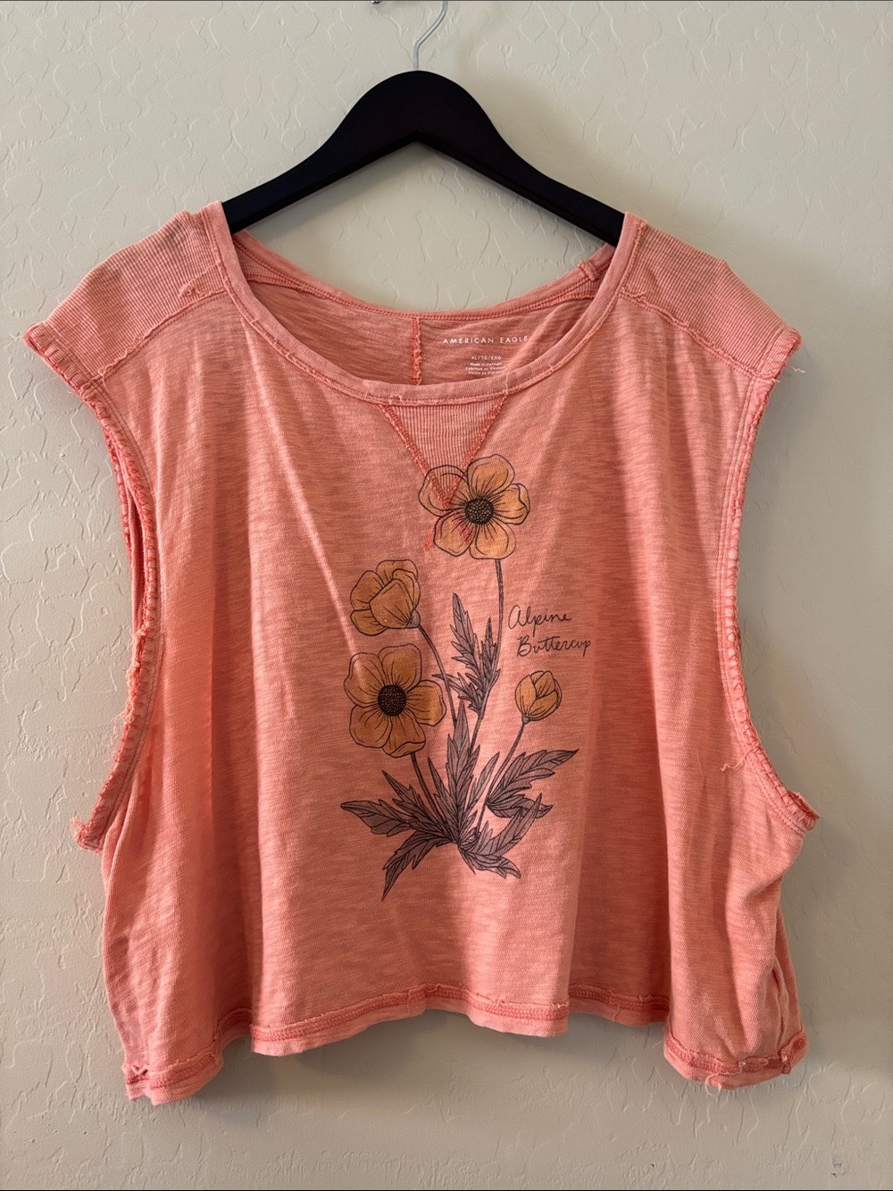 American Eagle Outfitters Coral Pink Floral Crop Tank